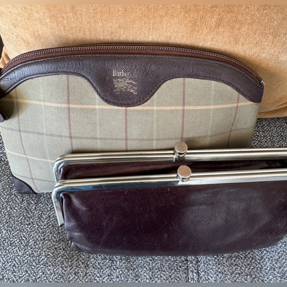Burberry Brown Leather & Tan Plaid Cosmetic Clutch & HOBO Lauren Clutch-Wallet - Picture 2 of 15